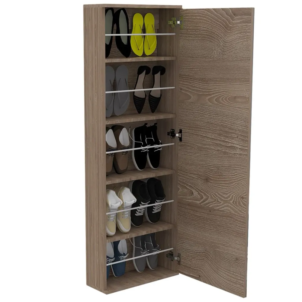 Zapatero Leto Con Espejo, Miel, con puerta espejo y cinco estantes para organizar calzado Tuhome Furniture