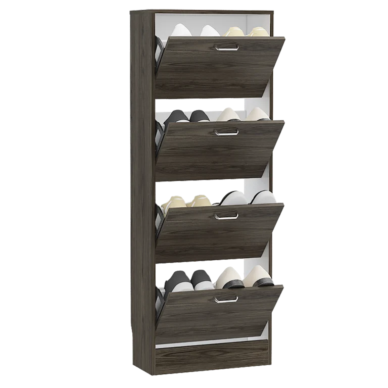 Zapatero Z,51, Coñac y Blanco, con cuatro amplios cajones para colocar hasta doce pares de calzado Tuhome Furniture