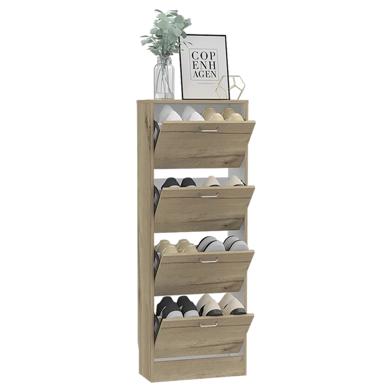Zapatero Z,51, Duna y Blanco, con cuatro amplios cajones para colocar hasta doce pares de calzado Tuhome Furniture