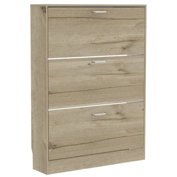 Zapatero Z,94, Duna y Blanco, con tres amplios cajones para colocar hasta dieciocho pares de calzado Tuhome Furniture