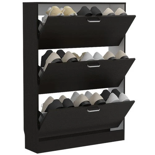 Zapatero Z,94, Wengue y Blanco, con tres amplios cajones para colocar hasta dieciocho pares de calzado Tuhome Furniture