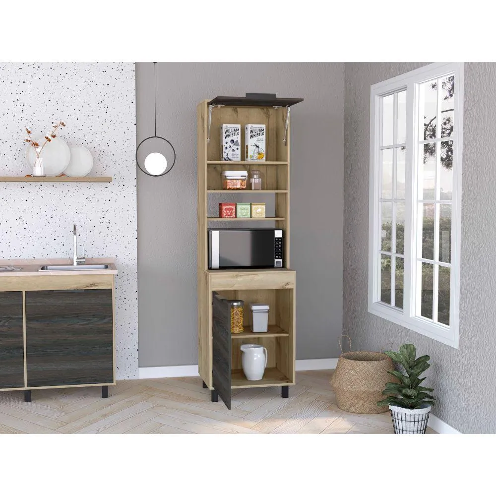 Modulo Microondas Apolis, Café Claro y Grafito, con Dos Puertas ZF Virtual Muebles