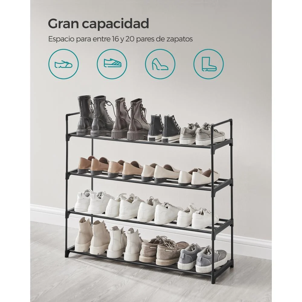 Zapatero Songmics 4 Niveles, Negro, para 24 pares de Zapatos Virtual Muebles