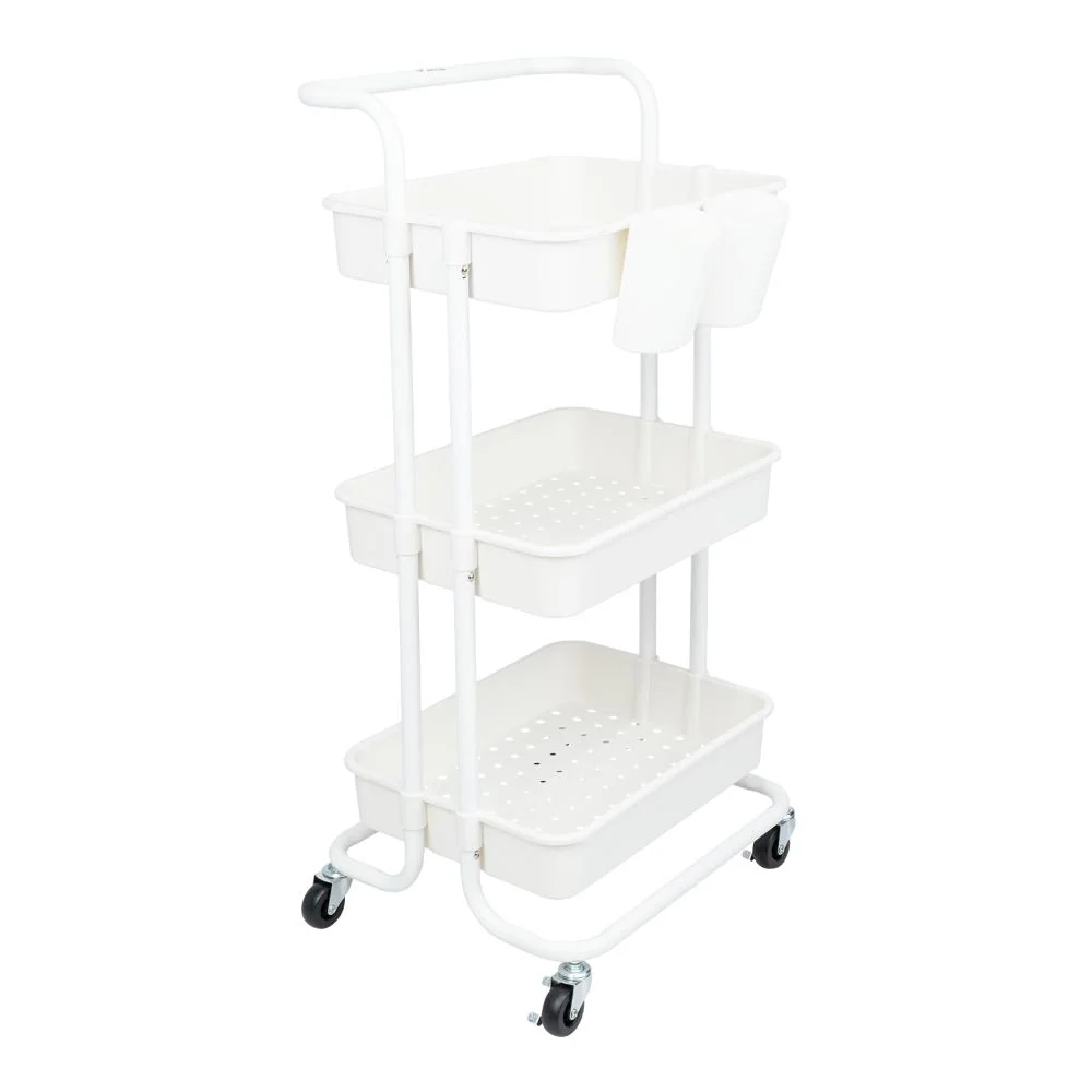 Mueble Auxiliar Multiusos Rolling, Blanco, con Tres niveles y Rodachines Para Su Fácil Desplazamiento VM Hogar