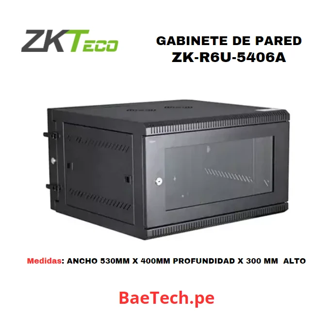 ZKTECO ZK-R6U-5406A Gabinete 6RU Puerta de vidrio Ancho 530mm x Profu 400mm x Alto 300mm