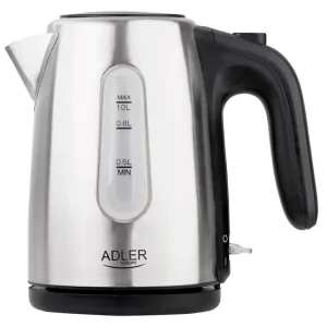 Adler AD1273 Hervidor Agua Eléctrico 1 Litro Acero Inoxidable, sin BPA, Inalámbrico, Apagado Automático, 1200, Acero Inoxi...