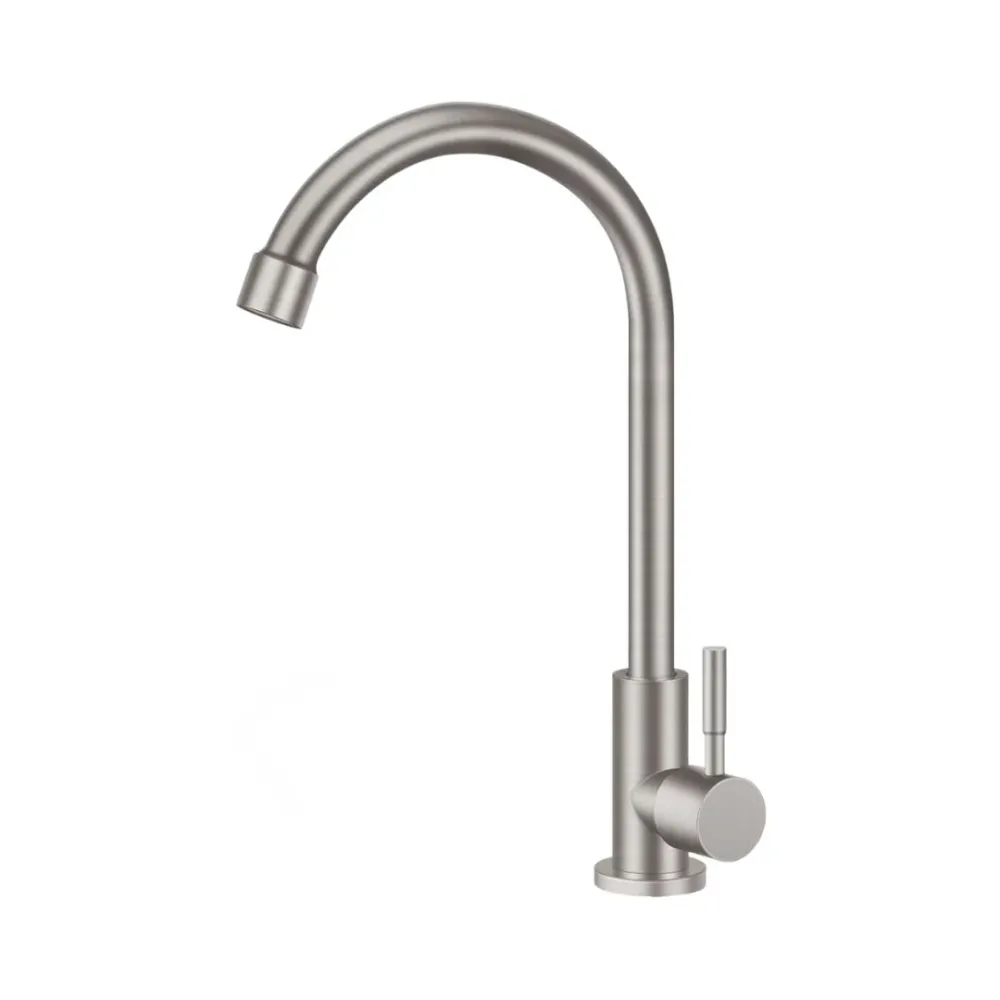 Grifo Individual de Cocina para Fregadero Cross con Cuello Cisne en Acero Inoxidable Satinado (Una Temperatura)