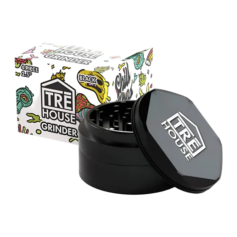 TRĒ House Grinder de Aluminio 4 Piezas – Molinillo Distinguido para Fumadores con Pinzas