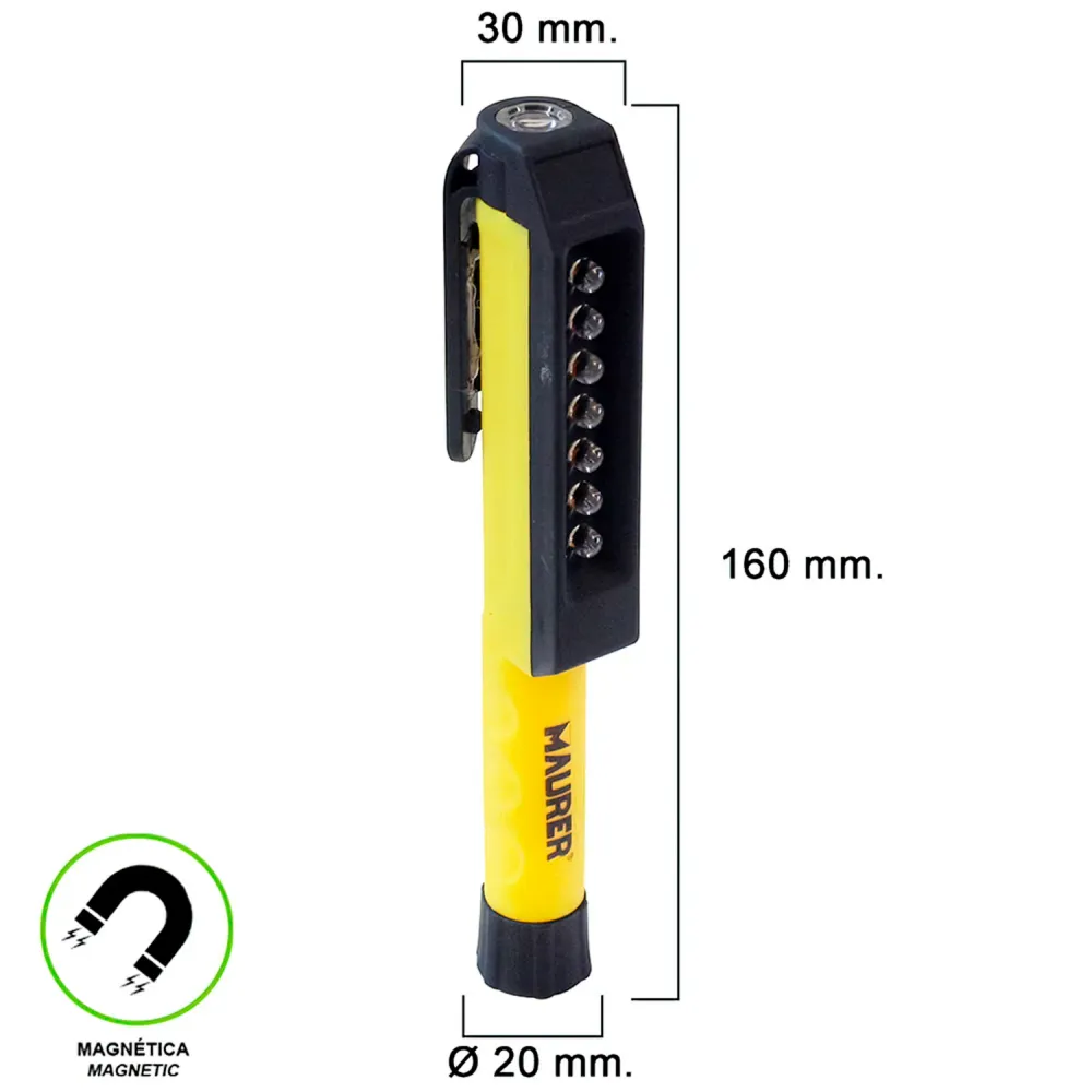 Linterna LED Multifunción Tipo Boligrafo Bateria (3 AAA) 50 Lumenes Con Iman y Colgador de Baja Autodescarga