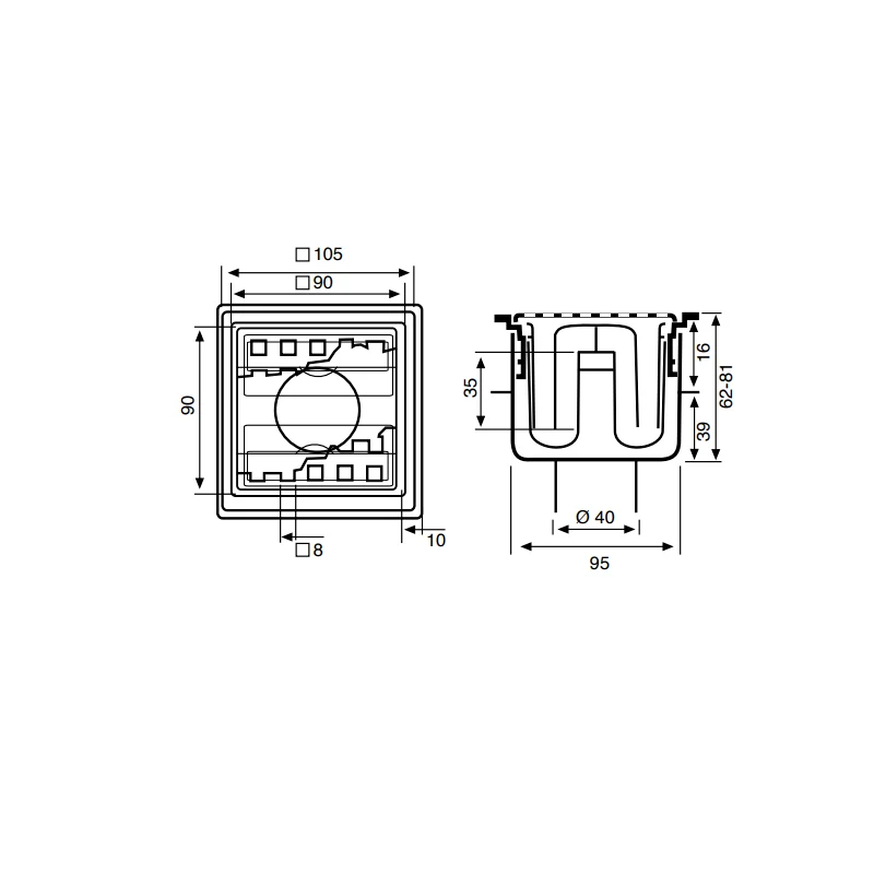 Piletta abs con griglia acciaio inox 10x10