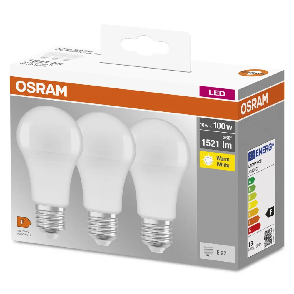 046797 3u LAMPARA ESTÁNDAR LED E27 8,5W 2700K BASE OSRAM