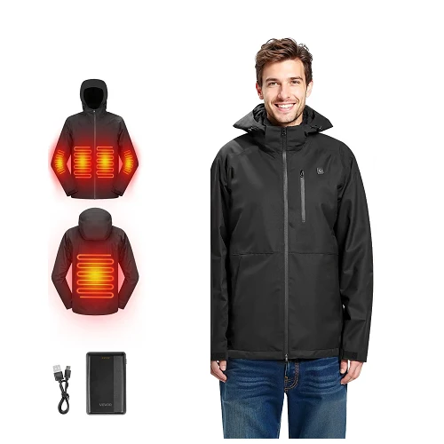 7.4V Battery Men’s Caliente Jacket Soft Shell Electric Heating Coat, 5 Heating Zones, 3 Heat Settings, Machine Washable, S...