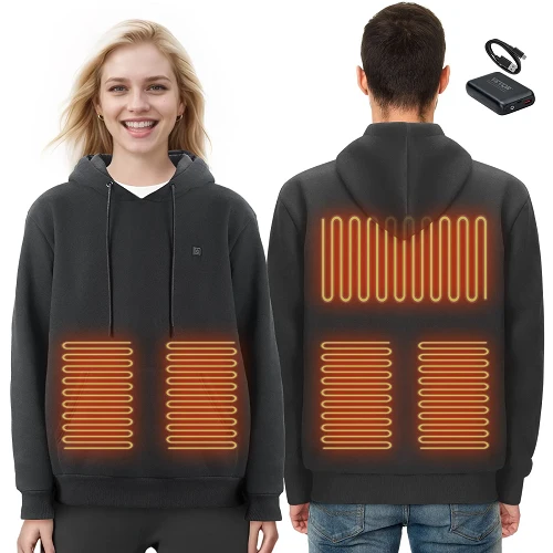 7.4V Battery-Powered Electric Heated Pullover Sweatshirt Men & Women, 5 Heating Zones, Lightweight Warm Outdoor Hoodie, Si...