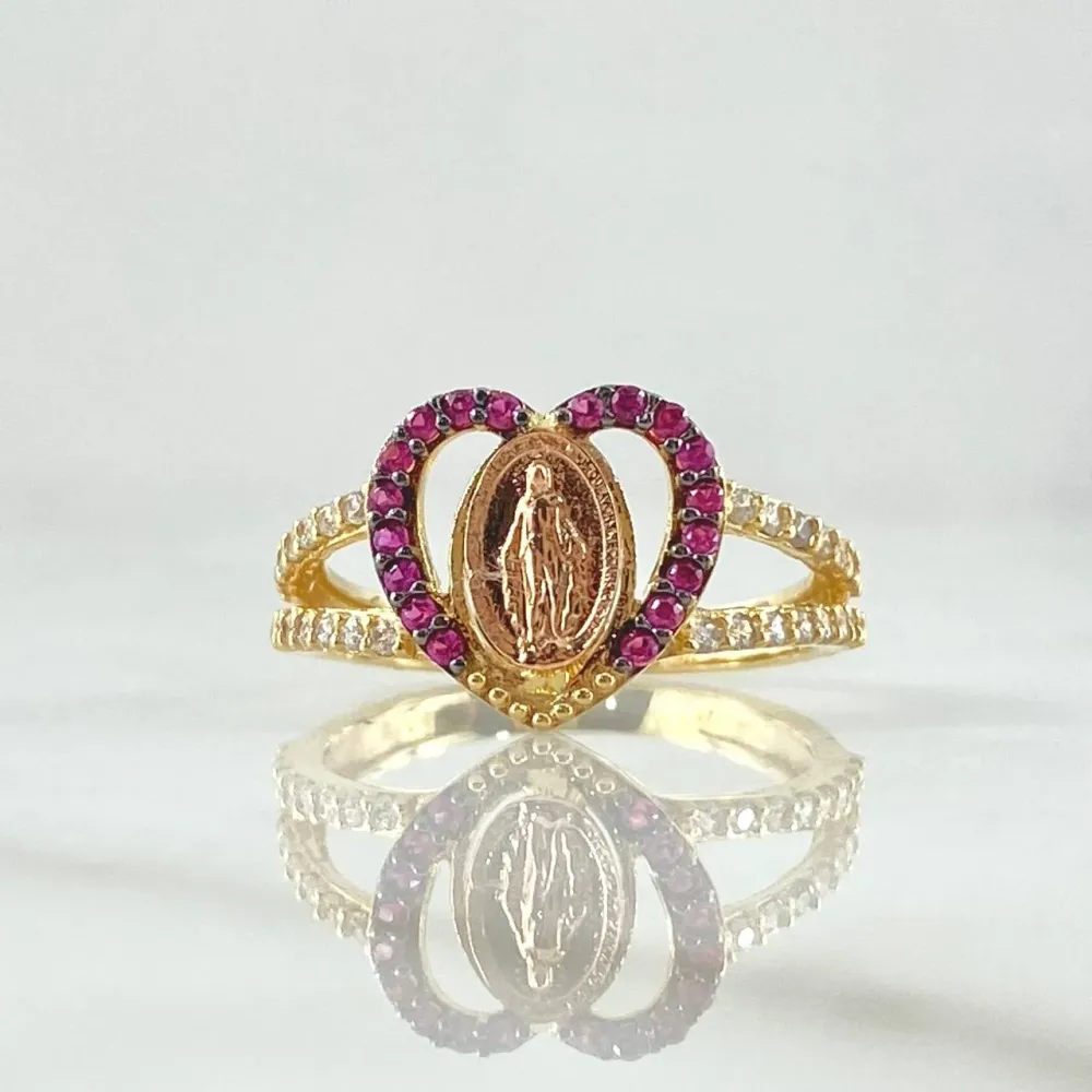 Anillo Corazon Virgen Milagrosa 3.25gr / T7 1/4 / Oro 18K © con Certificación RoHS