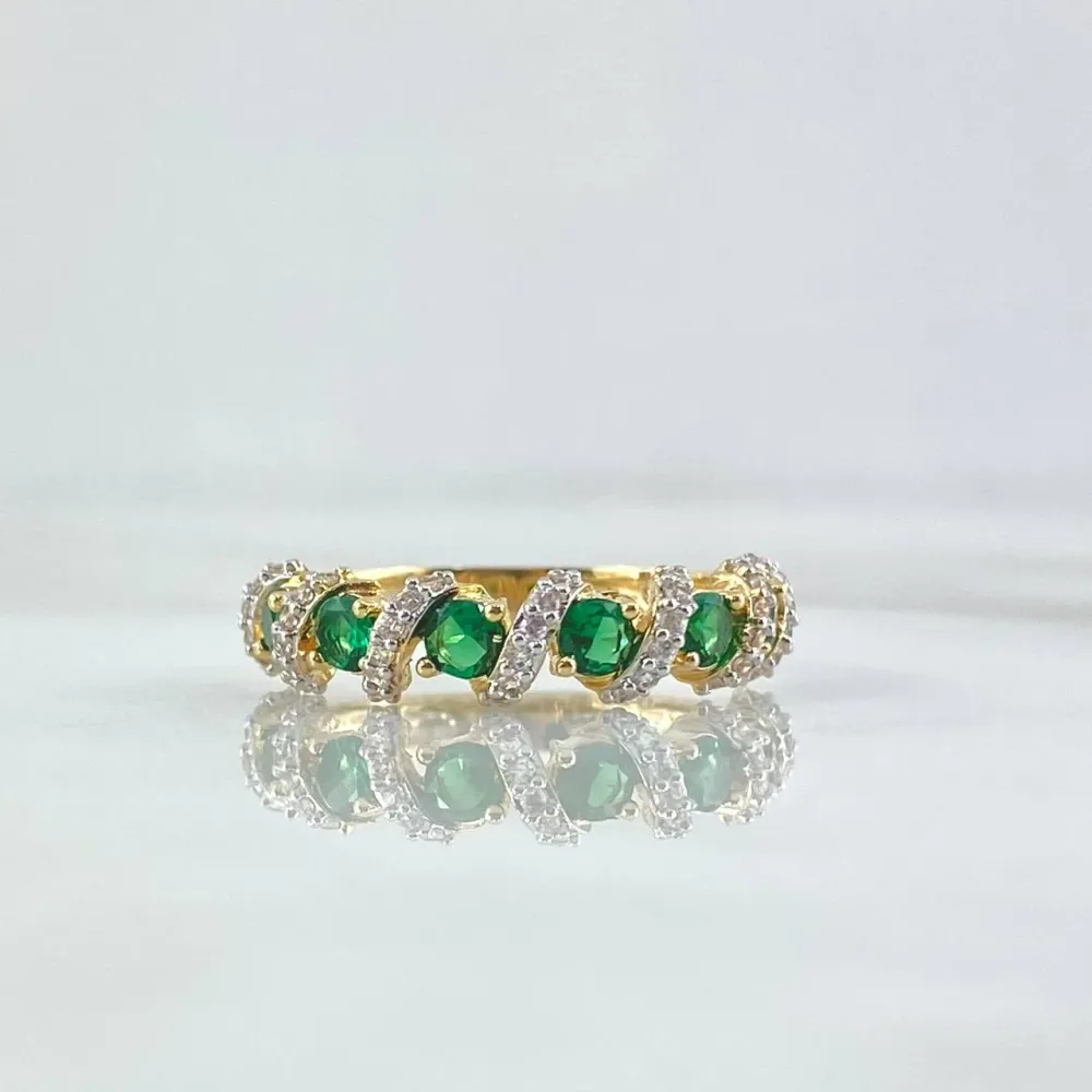 Anillo Trenza Curva 3.1gr / T7 / Circones Blancos Verdes Oro Amarillo 18K AA - 24 Unidades
