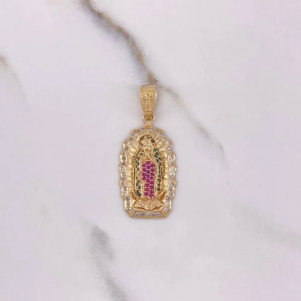 Dije Virgen Guadalupe 5.3gr / 3.7cm / Circones Verdes Fucsias Blancos Oro Amarillo $ Listas para Usar