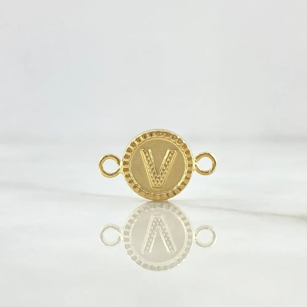 Alta Duración Herraje Letra V Mate 0.6gr / 1.6cm-Circular Bordeado Oro Amarillo 18K *