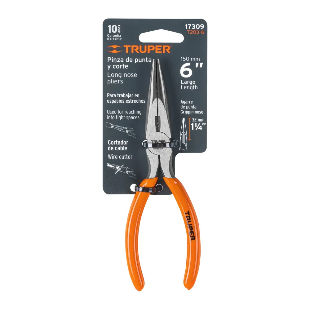 Baterí de 9V Pinza punta y corte 6", mango de vinil