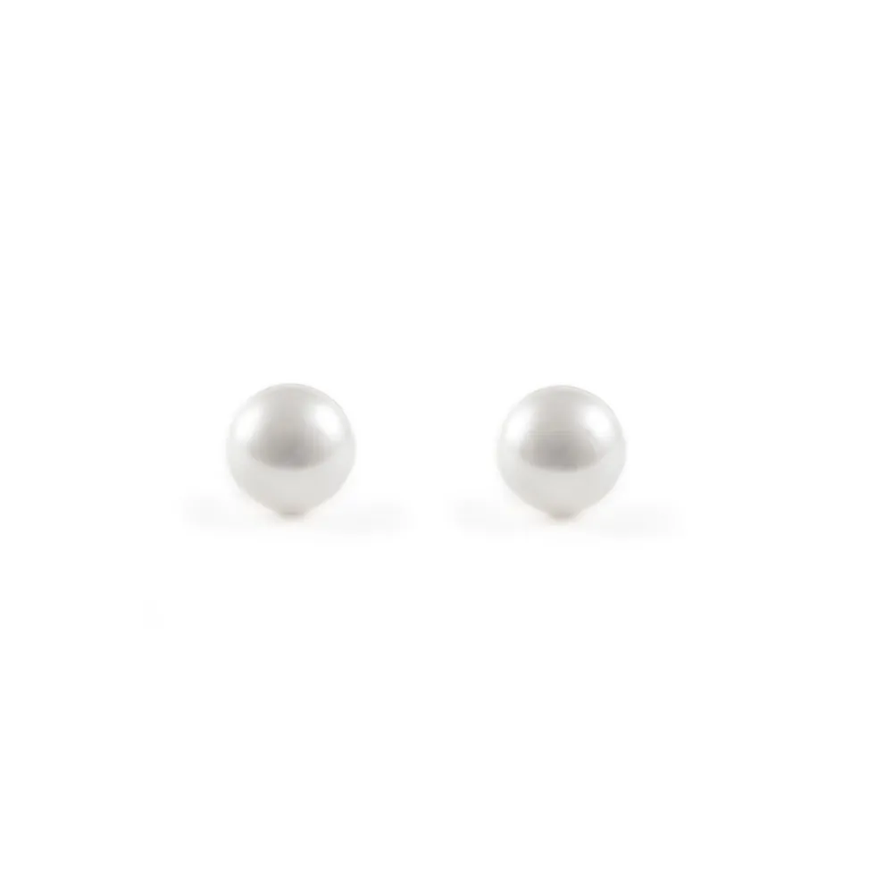 Pendientes Plata de Ley Perla Redonda 6 mm Brillo para Mandos Distancia