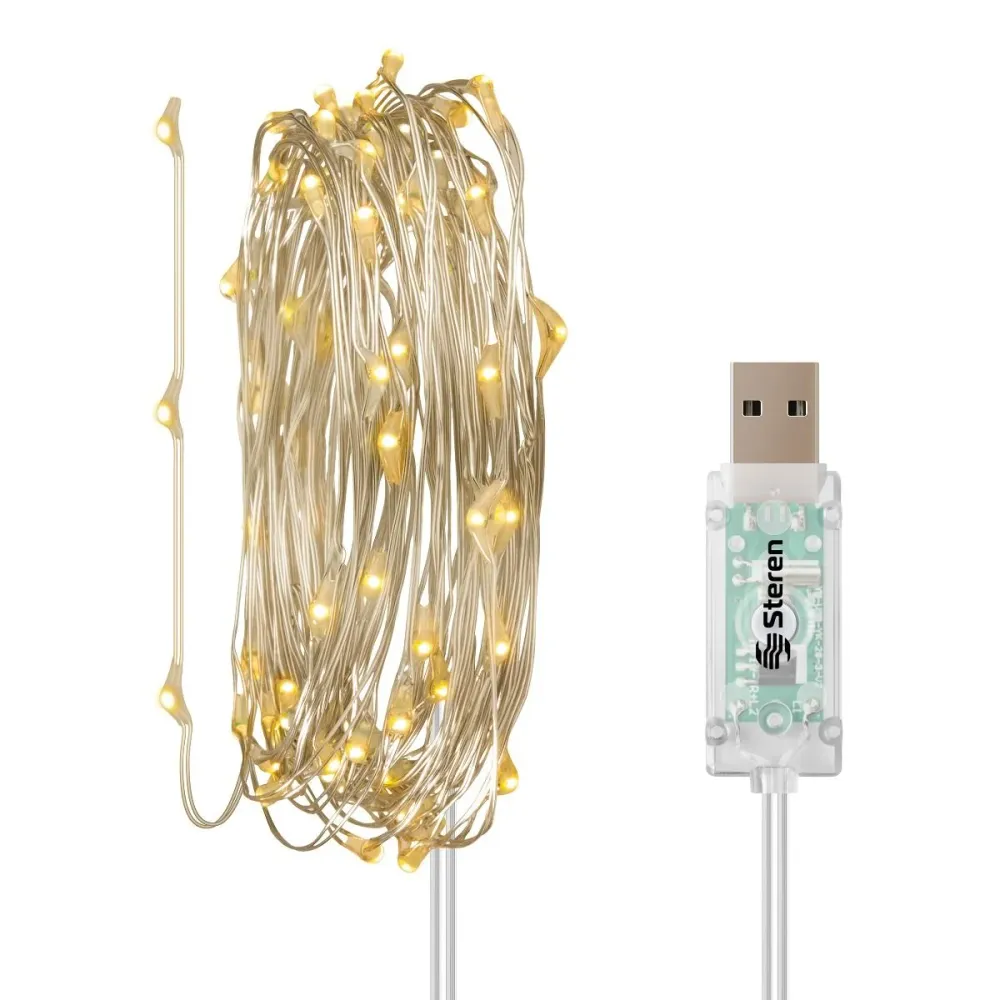 Pilas de Litio Serie led USB cálida de 9.6m con control remoto STEREN MODLED-060BCO