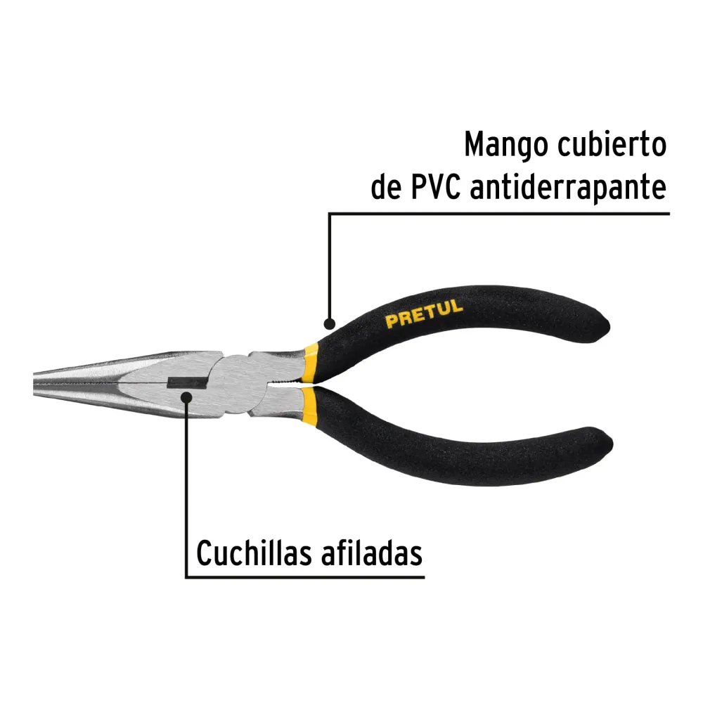 Pinza de punta y corte 6", pretul con Certificación RoHS