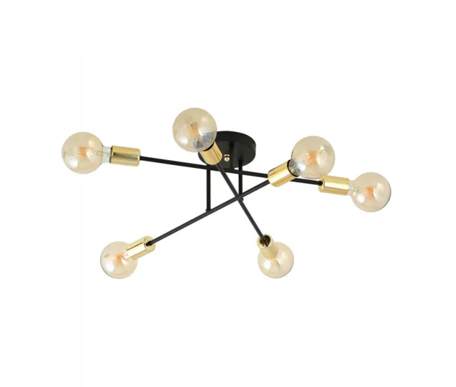 Plafón de techo Vender Oro II (6 luces) Acero Nostálgico - Vintage