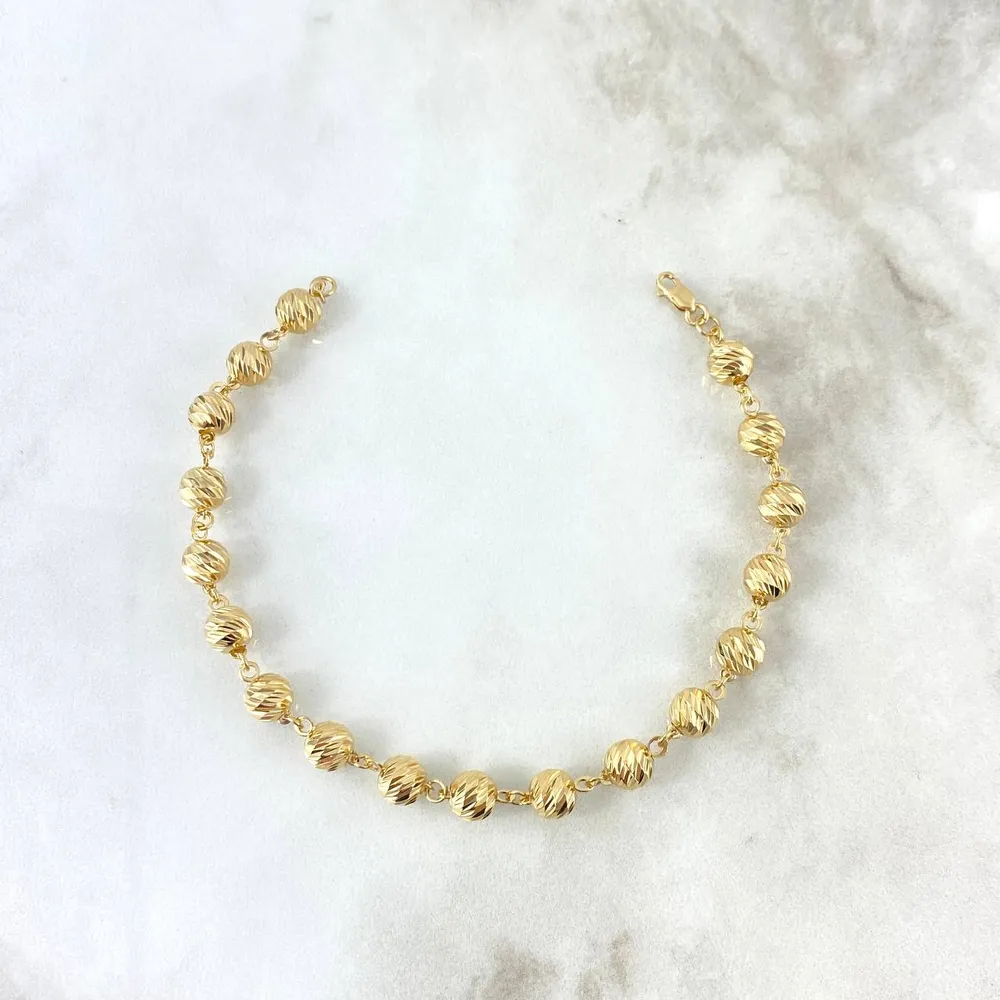 Pulso Tipo Militar 6.25gr / 19.5cm / 6mm Bolas Diamantadas Oro Amarillo * para Mandos Distancia