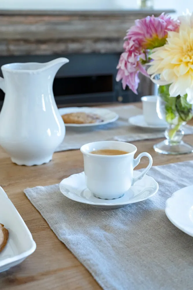 Vajilla Blanca Con Relieve Elemental & Tazas 6 Personas