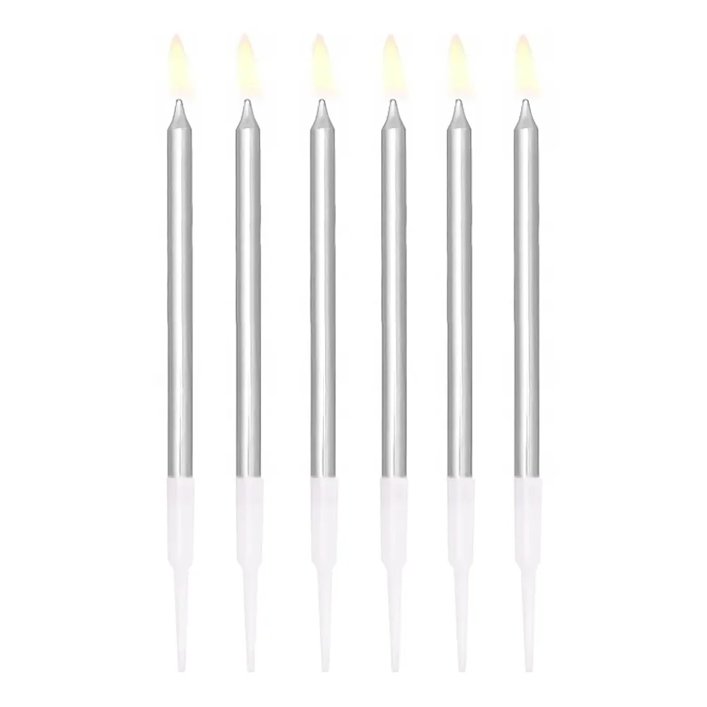 Velas de cumpleaños plateadas, 6 uds. | Recargables 1000 Veces |