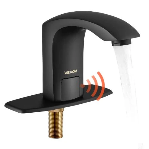9/16" Automatic Touchless Bathroom Faucet, Motion Sensor Tap Cover Plate Adjustable Hot/Cold, Terroso Black