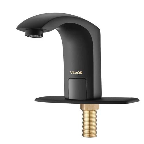 9/16" Automatic Touchless Bathroom Faucet, Motion Sensor Tap Cover Plate Adjustable Hot/Cold, Terroso Black
