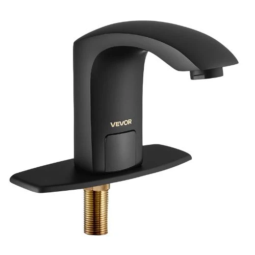9/16" Automatic Touchless Bathroom Faucet, Motion Sensor Tap Cover Plate Adjustable Hot/Cold, Terroso Black