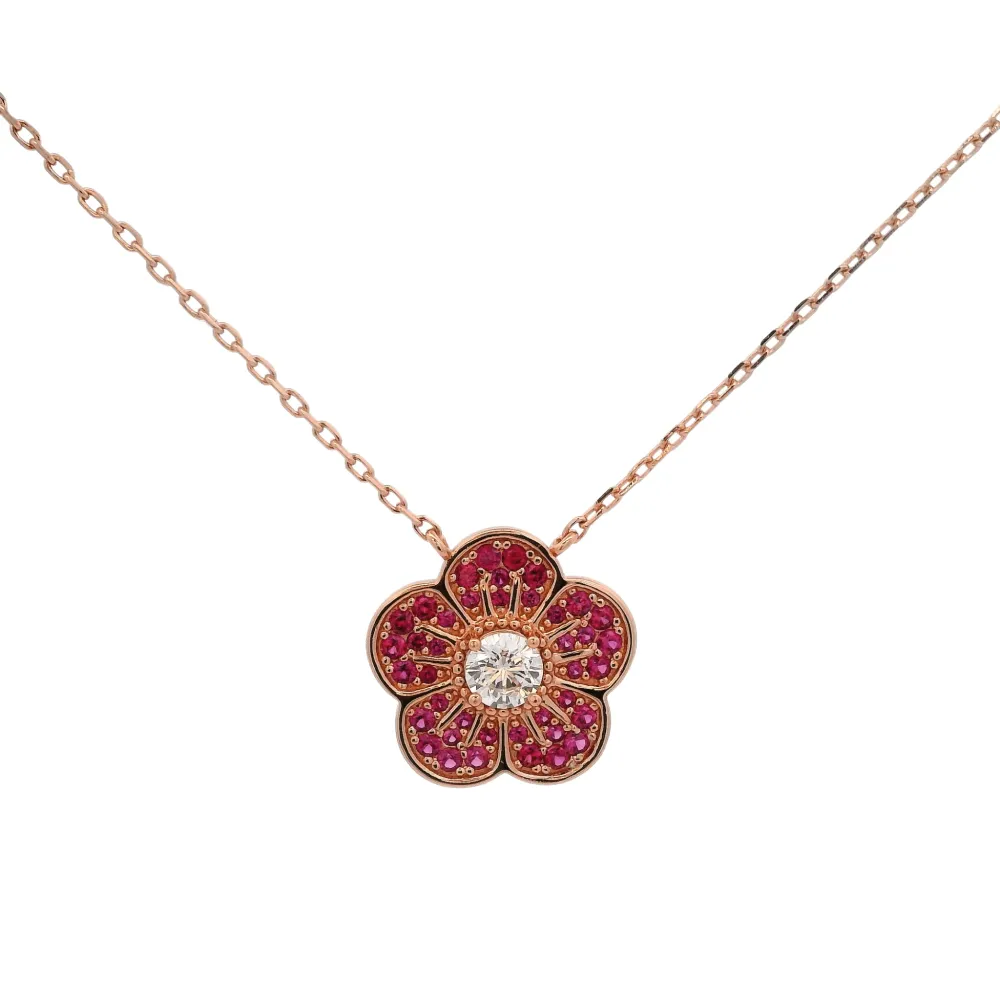 925RG SMALL FLOWER CZ FUCHSIA NECKLACE