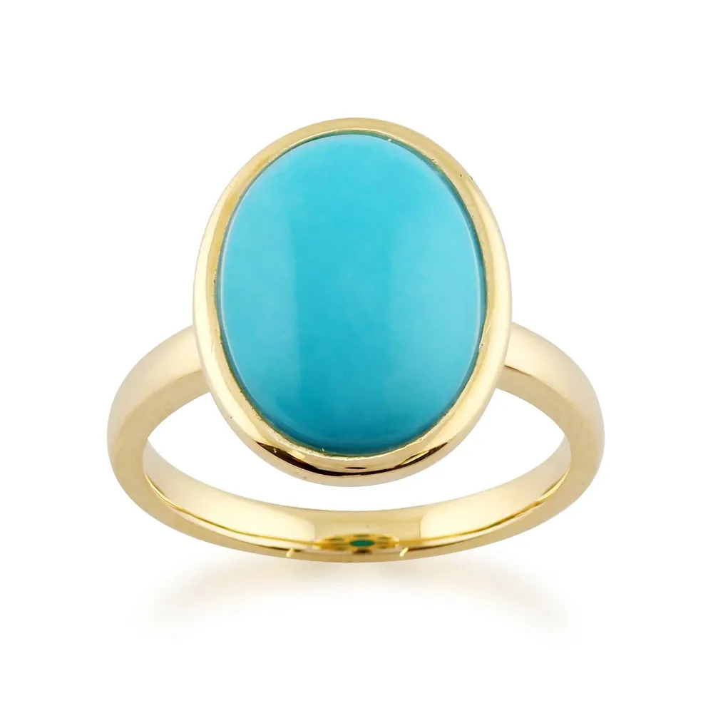 Anillo llamativo con turquesa ovalada en oro amarillo de 9 quilates AA - 24 Unidades