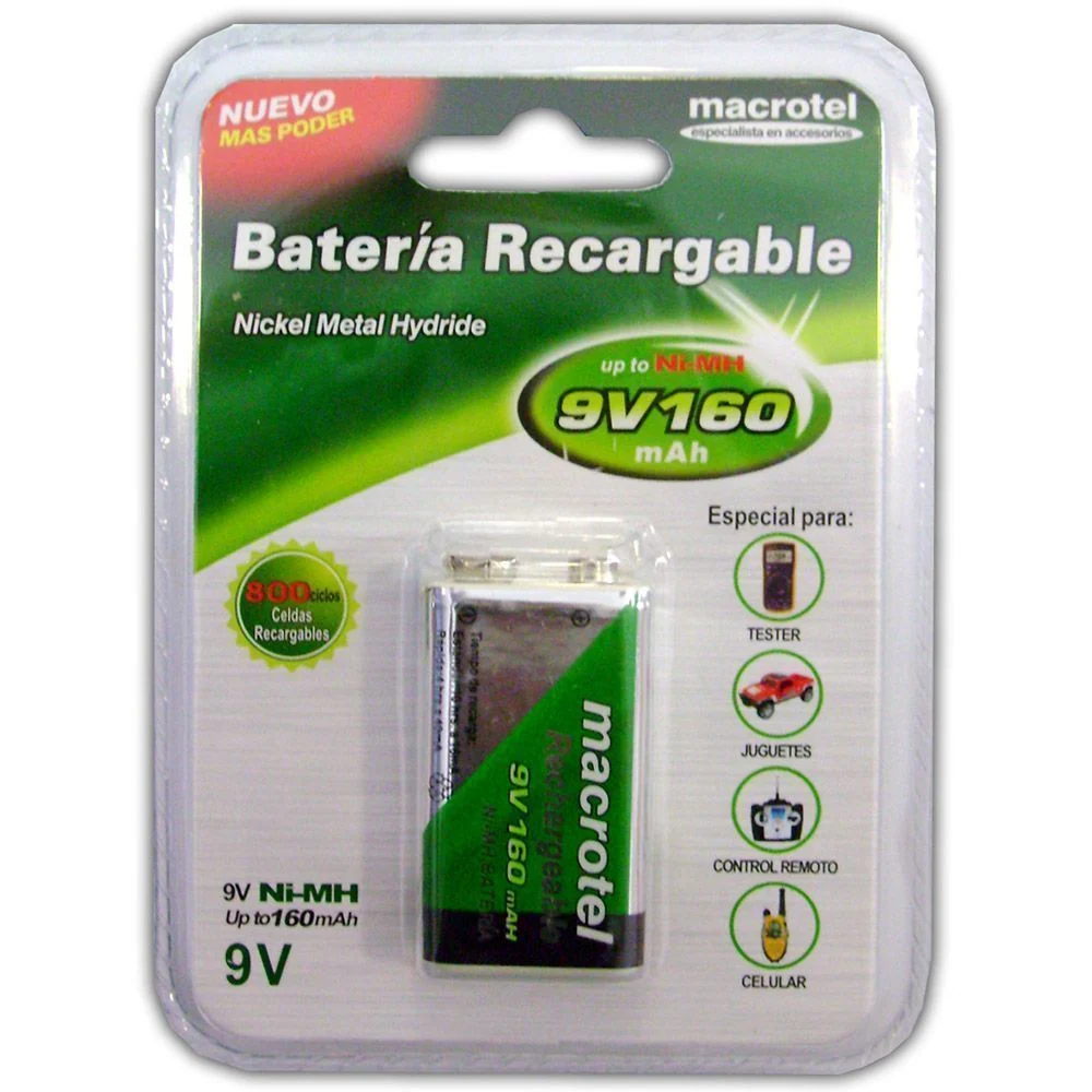 Baterías Recargables Baterí 9 Volt Recargable 160 Mah