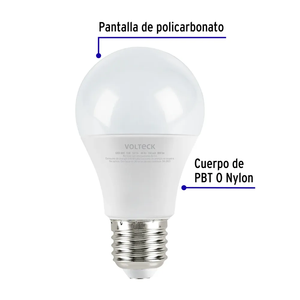 Baterías Recargables Lámpara de LED, A19, 9 W, luz cálida