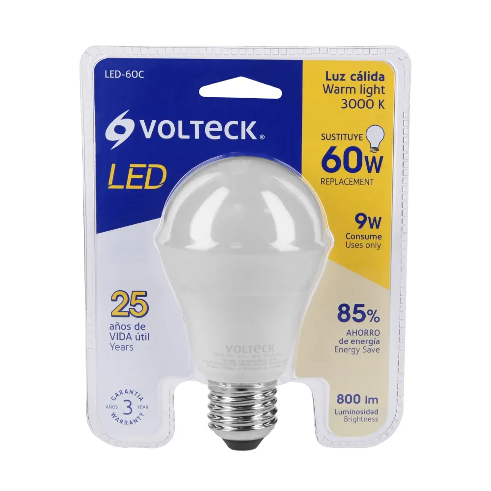 Baterías Recargables Lámpara de LED, A19, 9 W, luz cálida