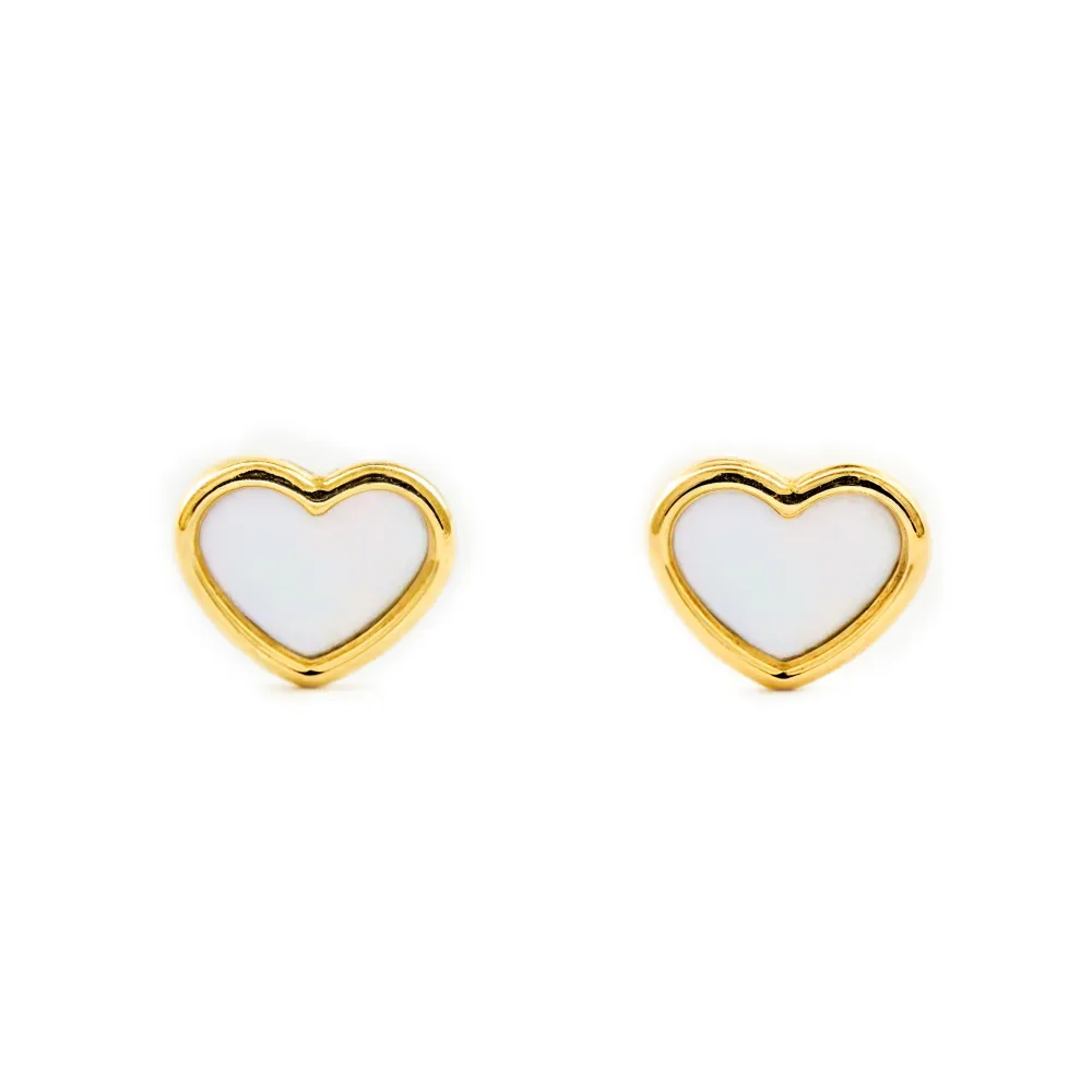 Certificadas CE Pendientes Bebe-Niñ Oro Amarillo 9K Nacar Corazón Brillo