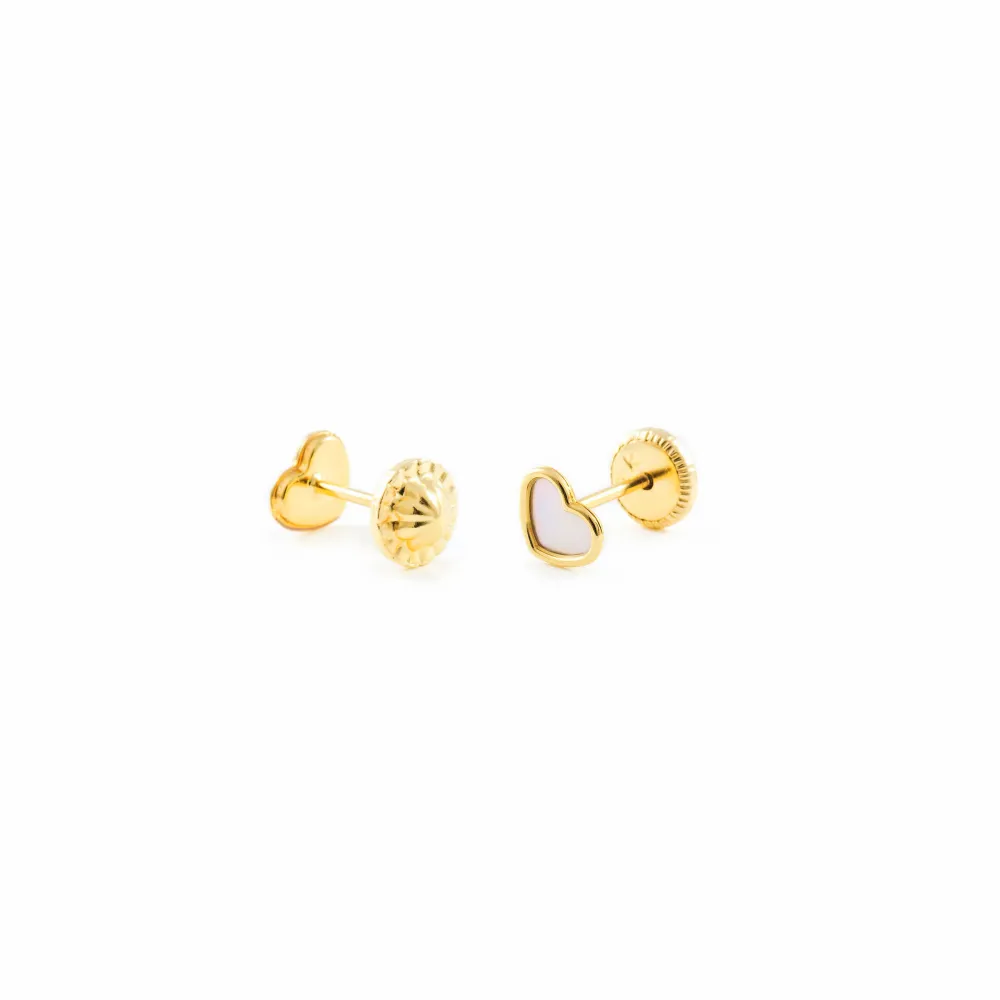 Certificadas CE Pendientes Bebe-Niñ Oro Amarillo 9K Nacar Corazón Brillo
