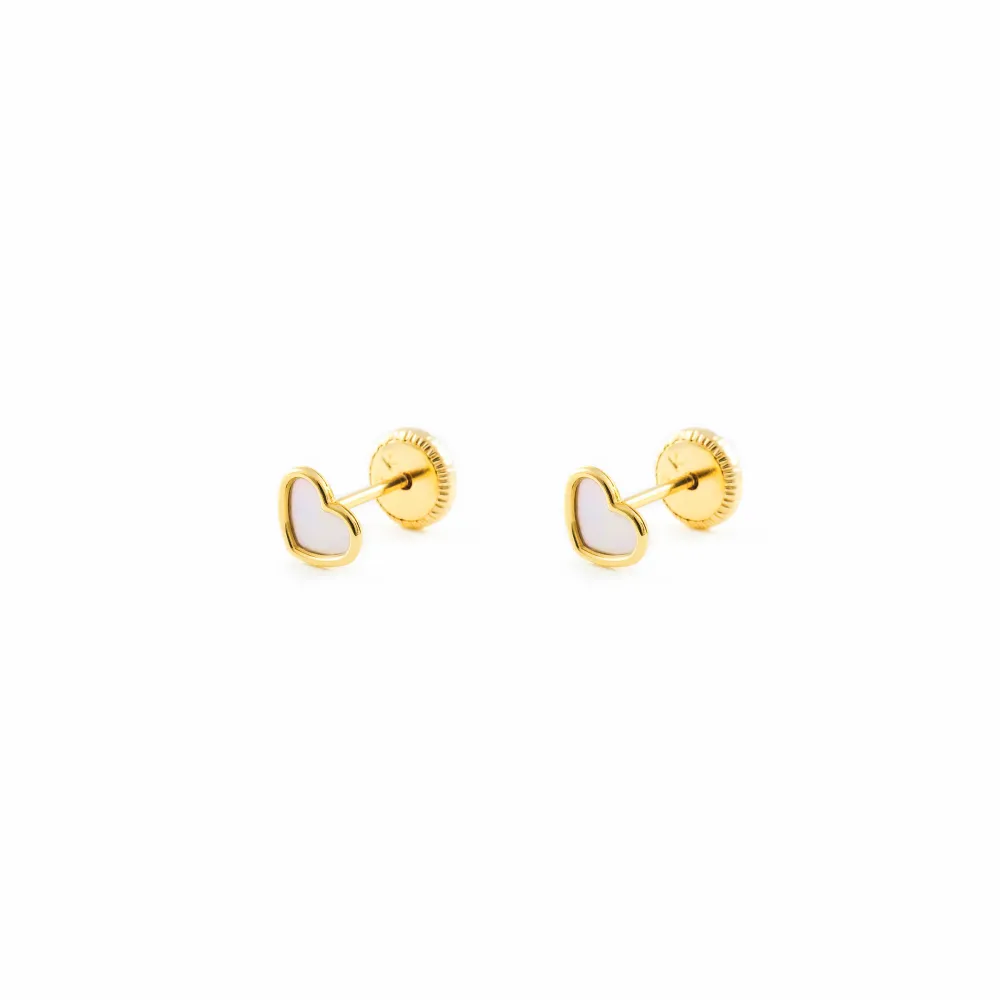 Certificadas CE Pendientes Bebe-Niñ Oro Amarillo 9K Nacar Corazón Brillo