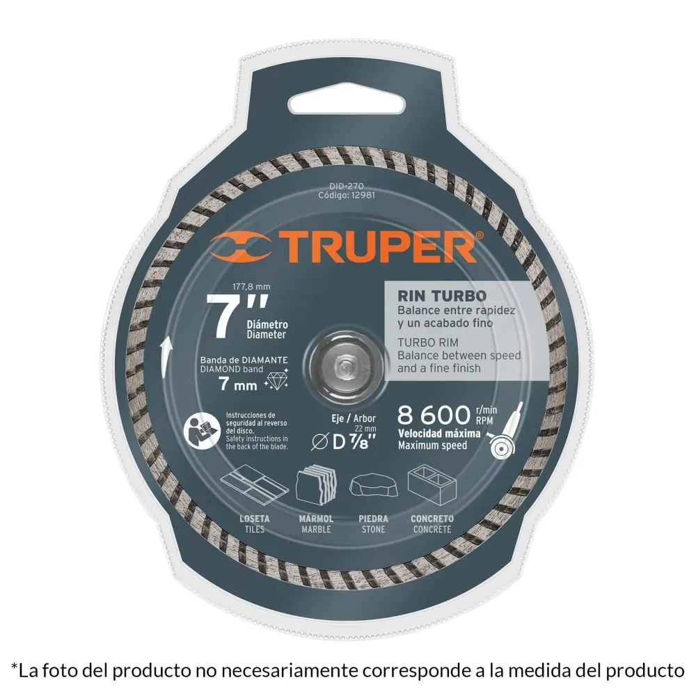 Disco de diamante, rin turbo, 9" de Baja Autodescarga