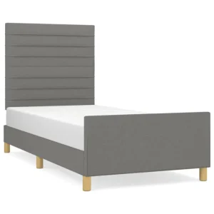 Estructura de cama con cabecero de tela gris negro 90x190 cm Rayas horizontales