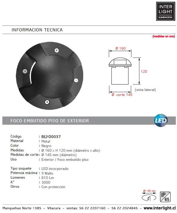 Foco piso con protección 9W - BEFO0037 para Juguetes