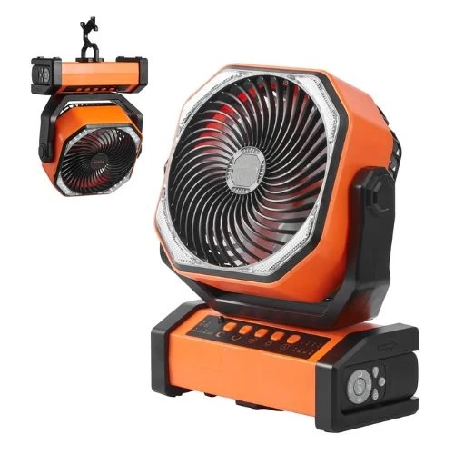 9 Inch Portable Rechargeable Fan LED Lantern 4-Speed Modificable, 45°/90° Automatic Swivel, Timer, USB Battery-Powered Fan