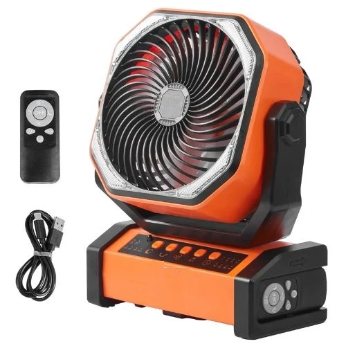 9 Inch Portable Rechargeable Fan LED Lantern 4-Speed Modificable, 45°/90° Automatic Swivel, Timer, USB Battery-Powered Fan