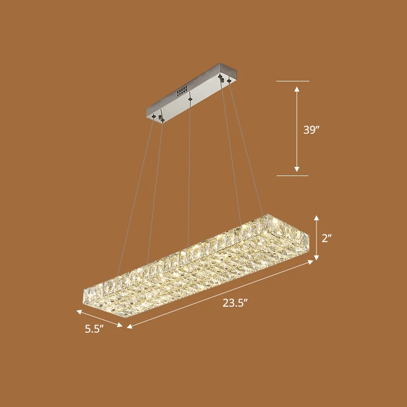 Lámpara colgante de techo rectangular moderna, lámpara colgante de cristal K9 para comedor, color transparente de Baja Aut...