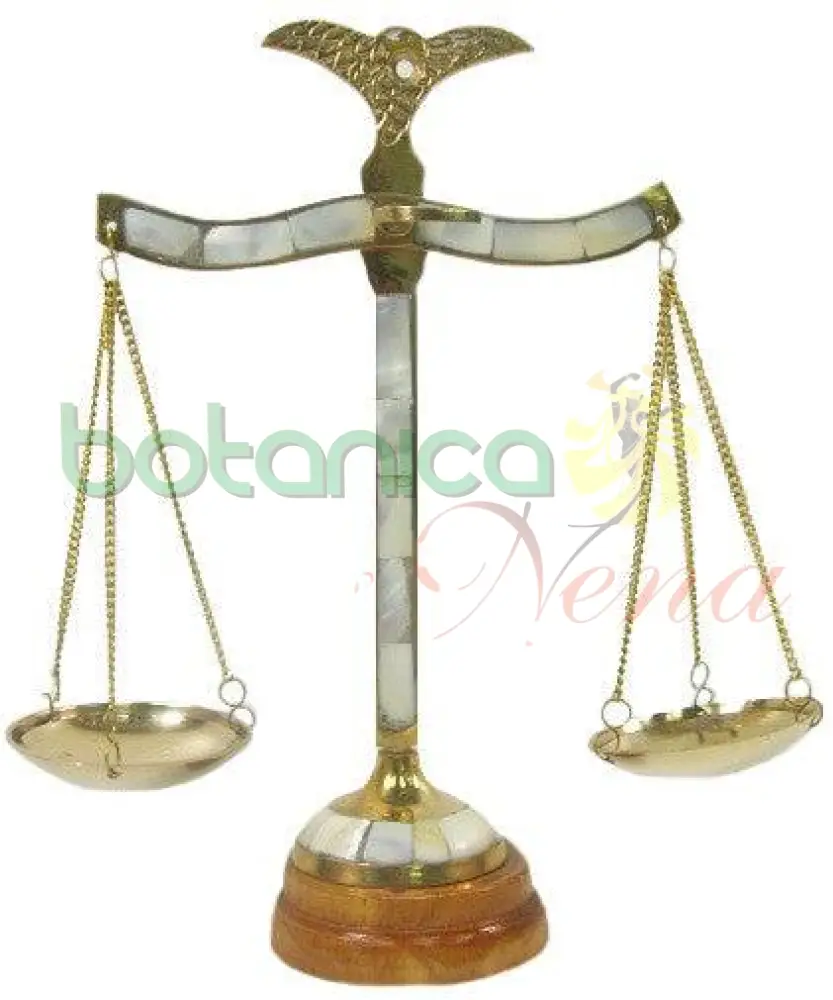Pack de Pilas Balanza Medina de Bronce con Madre Perla y Base en Madera 9"Alto x 7"Ancho