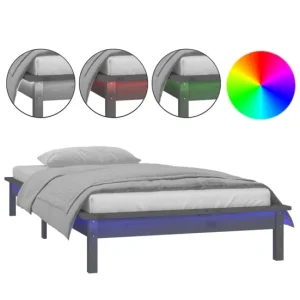 Pack de Pilas Estructura de cama con LED madera maciza negra 90x190 cm