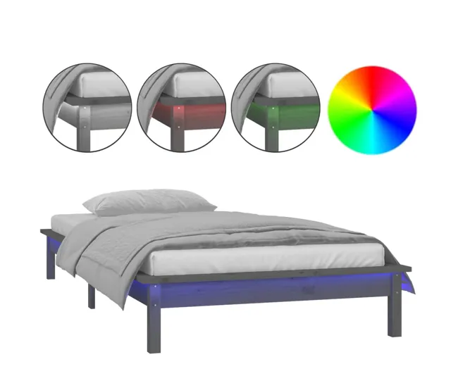 Pack de Pilas Estructura de cama con LED madera maciza negra 90x190 cm
