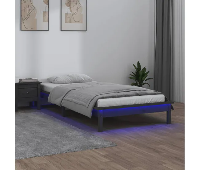 Pack de Pilas Estructura de cama con LED madera maciza negra 90x190 cm